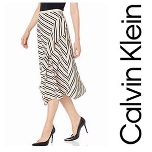 NWT CALVIN KLEIN RUFFLE FRONT LATTE & BLACK SKIRT